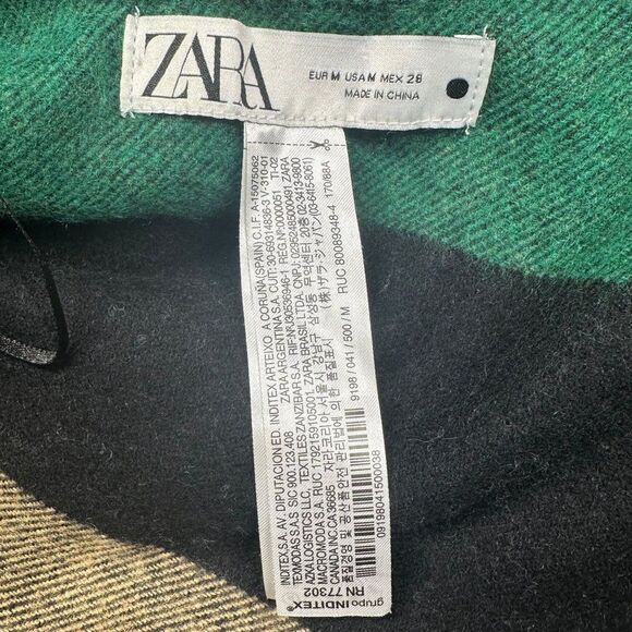 Zara Green Black Plaid Fringe Blanked Poncho Cape Womens Size M Medium - Picture 8 of 10